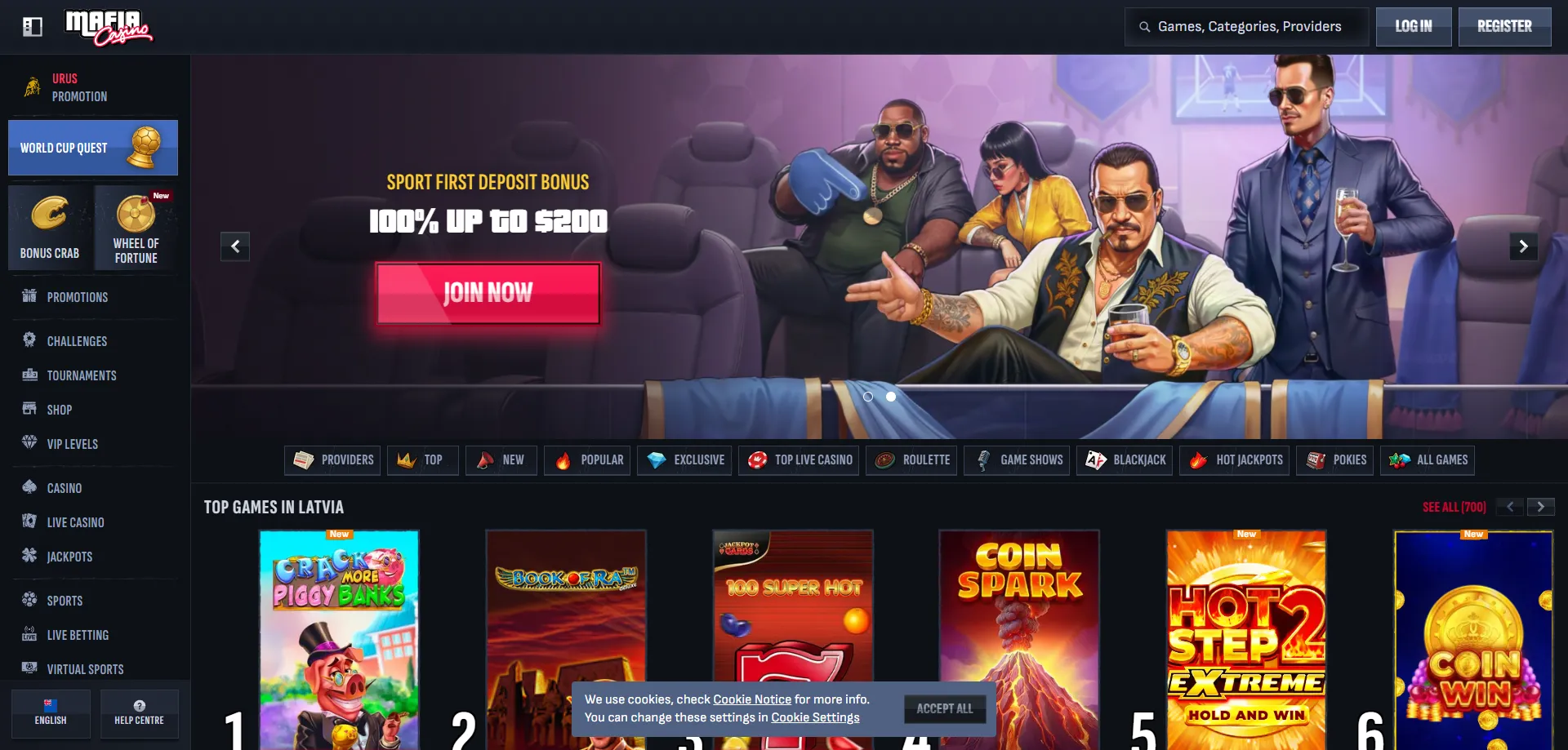 Mafia Casino NZ homepage overview — GTA-style online casino 2026